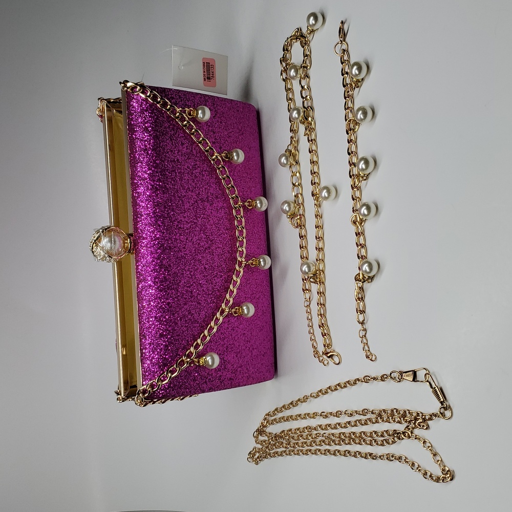 Fucshia Sparkly Clutch Bag With Necklace and Bracelet Set NWT